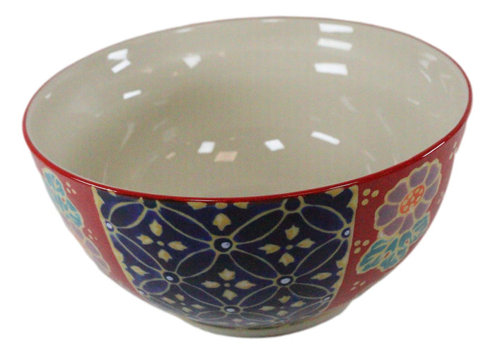 Set Of 2 Ceramic Blue Red Floral Patterns Portion Meal Bowls 5 Cups Airtight Lid