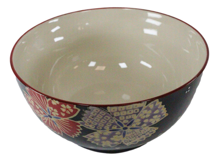 Set Of 2 Ceramic Midnight Floral Blossoms Portion Meal Bowls 5 Cups Airtight Lid