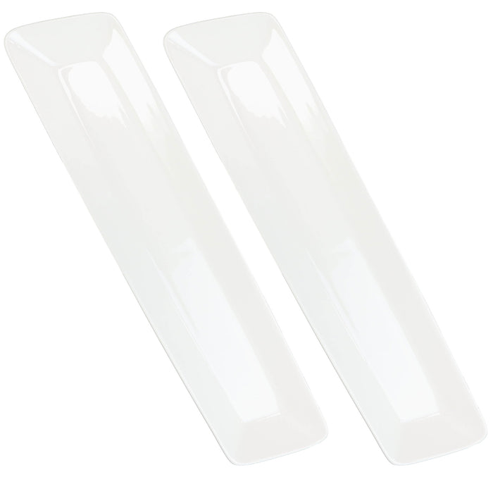 Set Of 2 Contemporary Slim Rhomboid White Porcelain Serving Platter Plates 14"L
