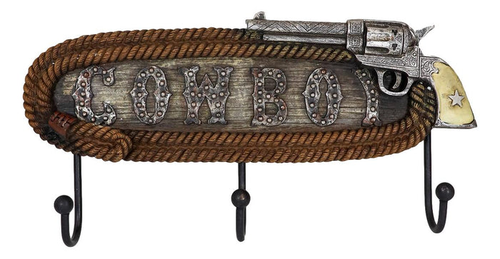 Set Of 2 Cowboy Cowgirl Signs Ropes Six Shooter Gun Pistol Wall 3 Peg Coat Hooks