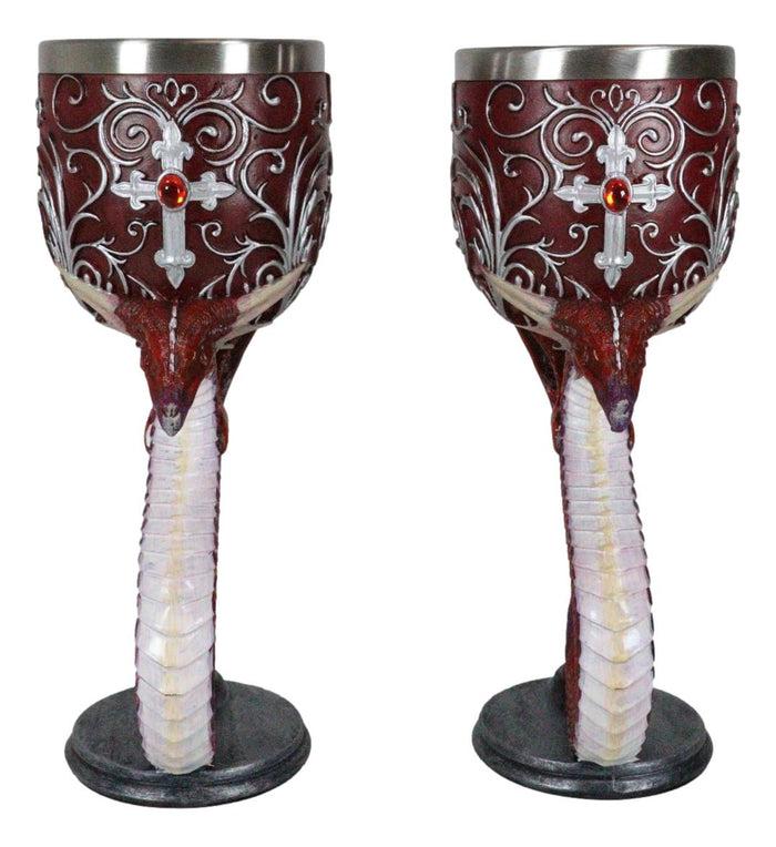 Set Of 2 Fantasy Maroon Dragons Devotion Love Hex Heart Baroque Wine Goblets