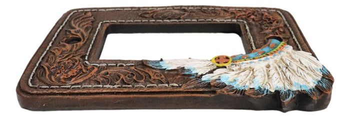 Set Of 2 Faux Leather Indian Chief Headdress Single Gang Rocker Switch Plates