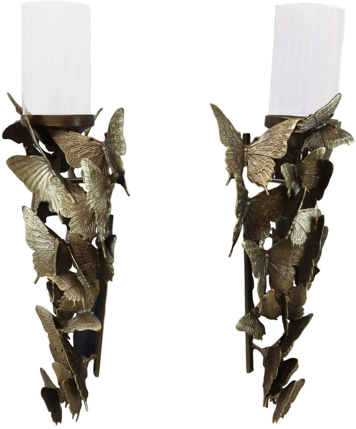 Set Of 2 Flocking Butterfly Kisses Decorative Candle Holder Wall Sconce Plaques