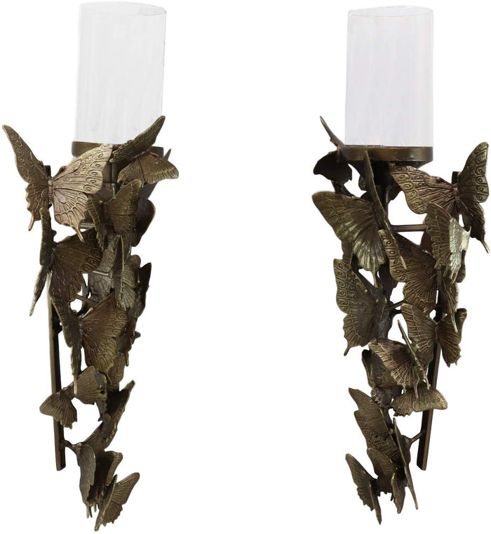 Set Of 2 Flocking Butterfly Kisses Decorative Candle Holder Wall Sconce Plaques