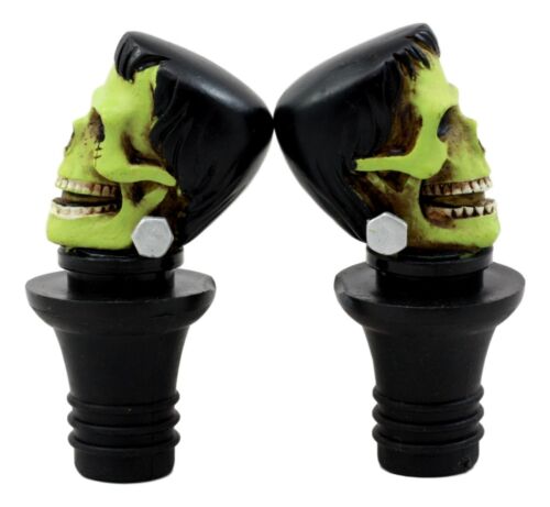 Set Of 2 Frankenskull Dr Victor Frankenstein Skull Wine Stoppers 3"H Figurines
