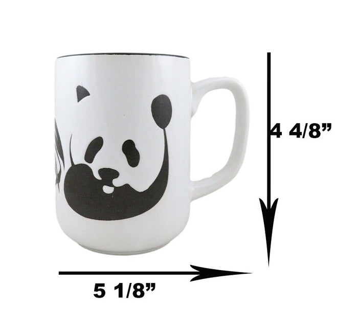 Set Of 2 Giant Panda Bear Abstract Silhouette Art Ceramic Coffee Tea Mug Cup