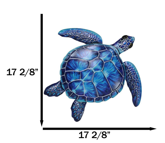 Set Of 2 Marine Ocean Green And Blue Bermuda Sea Turtle Metal Wall Decor Plaques