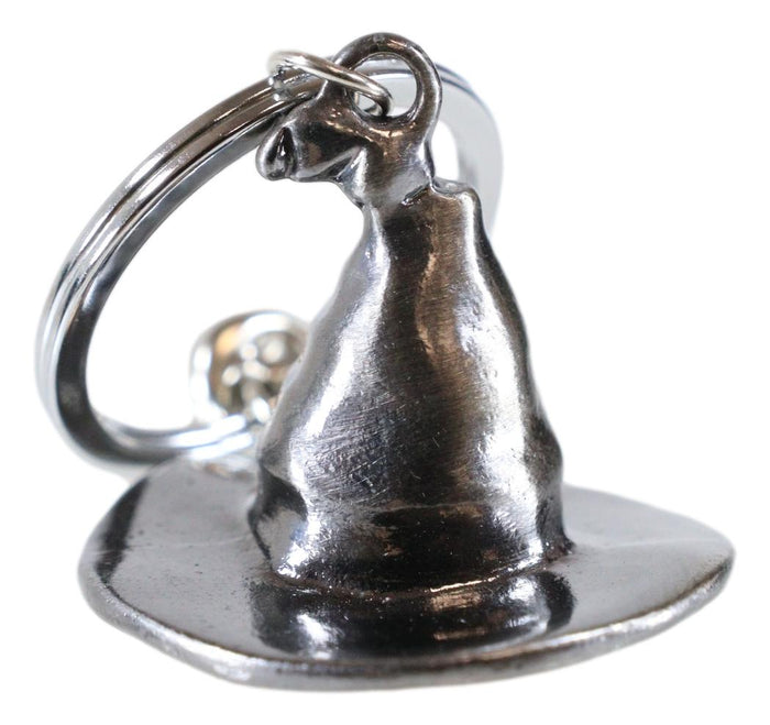 Set Of 2 Metal Wicca Occult Magic Witch Hat With Bell Keychains Key Rings