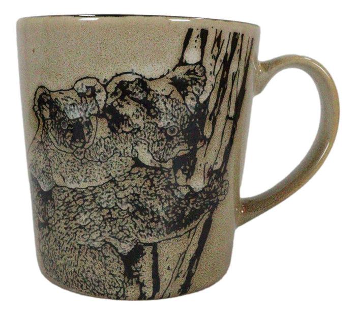 Set Of 2 Native Wild Koala Bear Mother With Joey Ceramic Coffee Cup Mugs 16oz