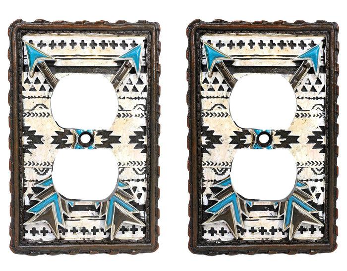 Set Of 2 Navajo Crossed Turquoise Arrows Wall Double Receptacle Outlet Plates