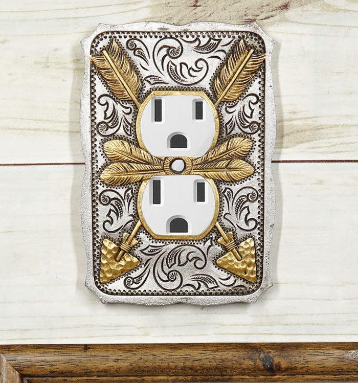 Set Of 2 Navajo Golden Crossed Arrows Wall Double Receptacle Outlet Plates