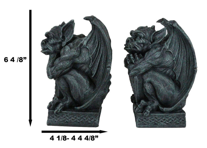 Set Of 2 Notre Dame Gothic Guardian Gargoyles With Bat Sword & Shield Figurines