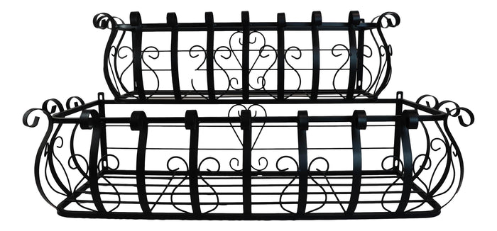 Set Of 2 Parisian Cast Iron Black Scrollwork Wall Planter Bracket Shelf Box