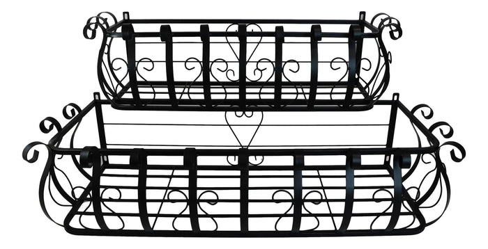 Set of 2 Parisian Cast Iron Black Scrollwork Wall Planter Bracket Shelf Box