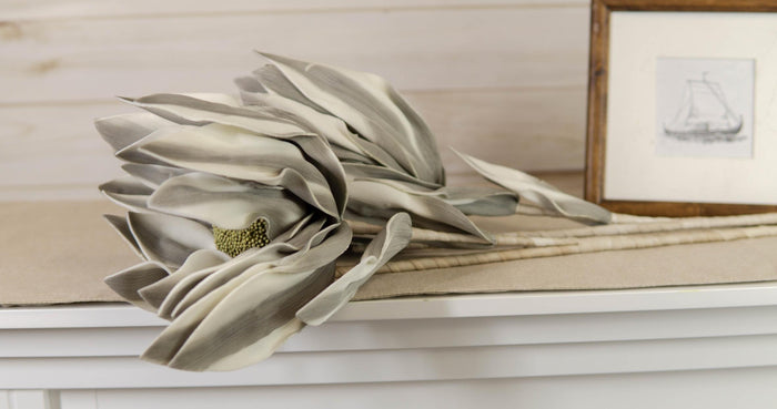 Set Of 2 Realistic Artificial Botanica Long White Grey Flower Floral Stems
