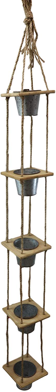 Set Of 2 Rope Hanging Galvanized Metal 5 Tier Pot Planters For Indoors Outdoors