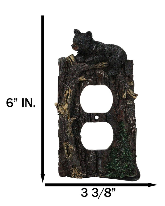 Set Of 2 Rustic Forest Black Bears Climbing Tree Double Receptacle Outlet Covers