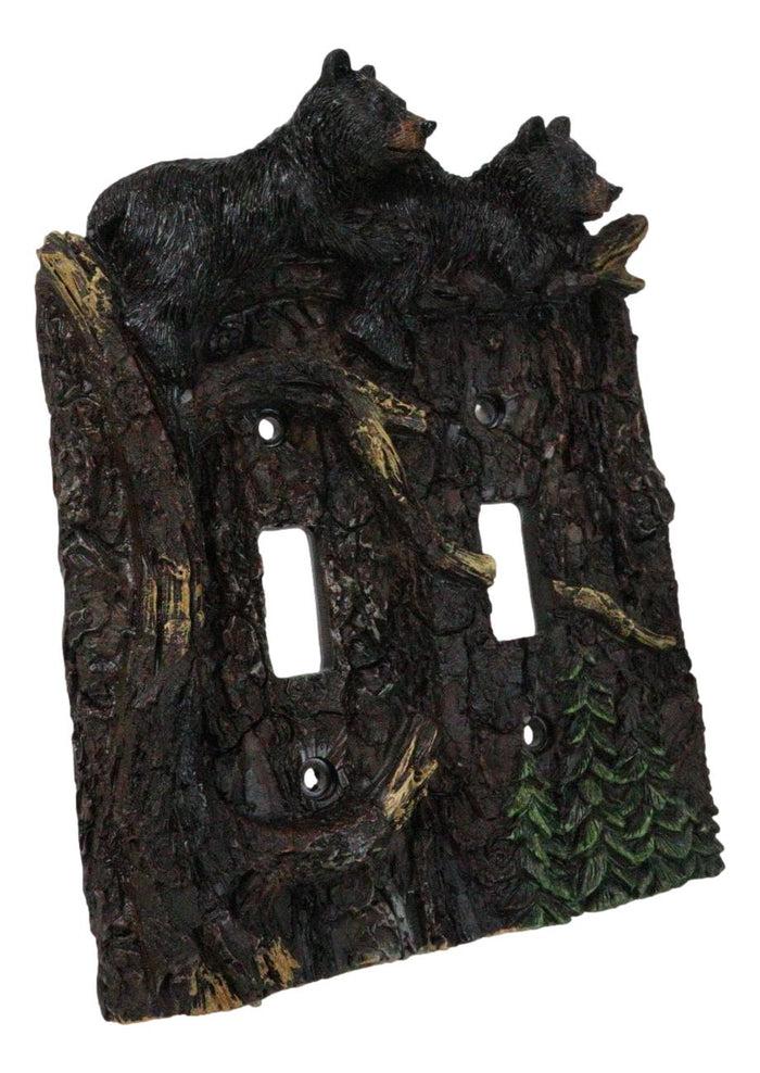 Set Of 2 Rustic Forest Black Bears Climbing Tree Double Toggle Switch Covers