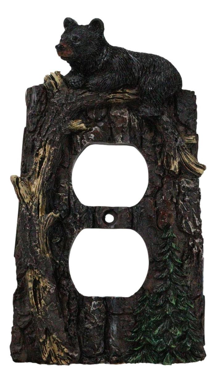 Set Of 2 Rustic Forest Black Bears Climbing Tree Double Receptacle Outlet Covers