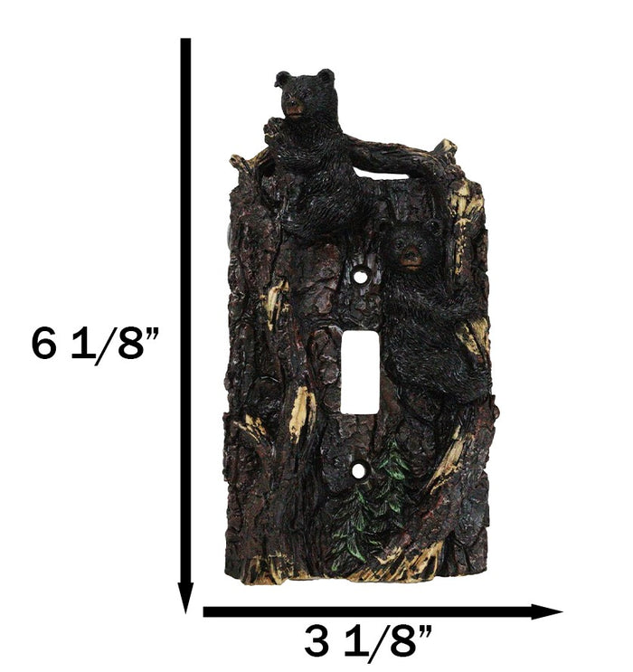 Set Of 2 Rustic Forest Black Bears Climbing Tree Single Toggle Switch Covers