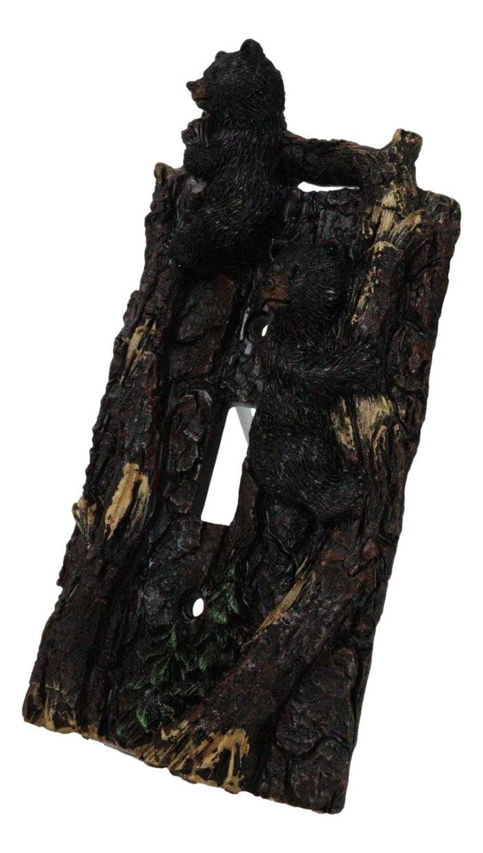 Set Of 2 Rustic Forest Black Bears Climbing Tree Single Toggle Switch Covers