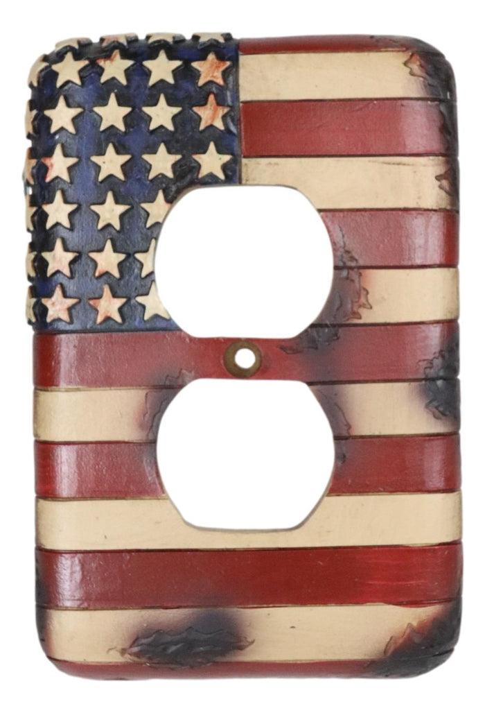 Set Of 2 Rustic Patriotic USA American Flag Wall Double Receptacle Outlet Plates