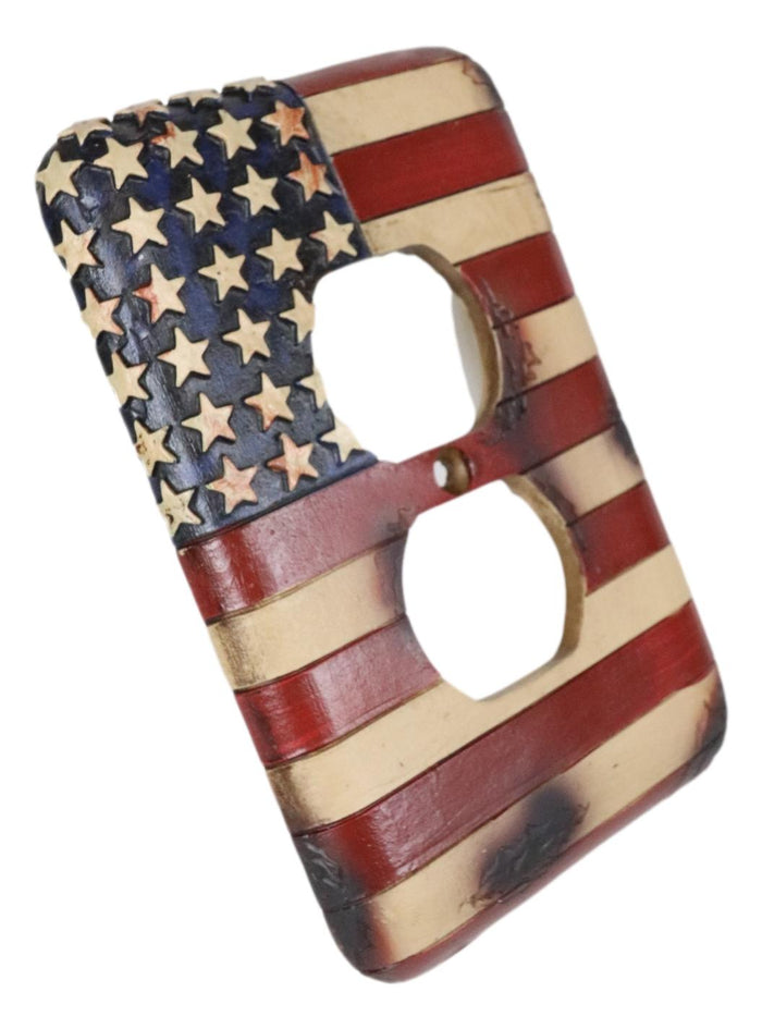 Set Of 2 Rustic Patriotic USA American Flag Wall Double Receptacle Outlet Plates