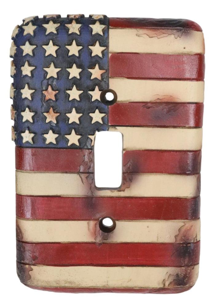 Set Of 2 Rustic Patriotic USA American Flag Wall Single Toggle Switch Plates