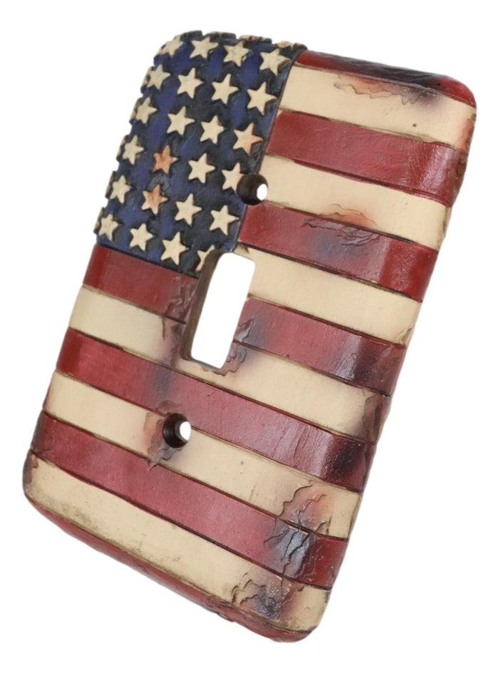 Set Of 2 Rustic Patriotic USA American Flag Wall Single Toggle Switch Plates