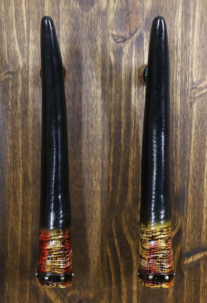 Set Of 2 Rustic Western Buffalo Bison Ox Cattle Horns Barn Door Bar Pull Handles