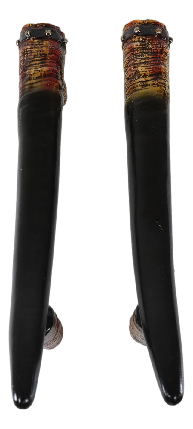 Set Of 2 Rustic Western Buffalo Bison Ox Cattle Horns Barn Door Bar Pull Handles