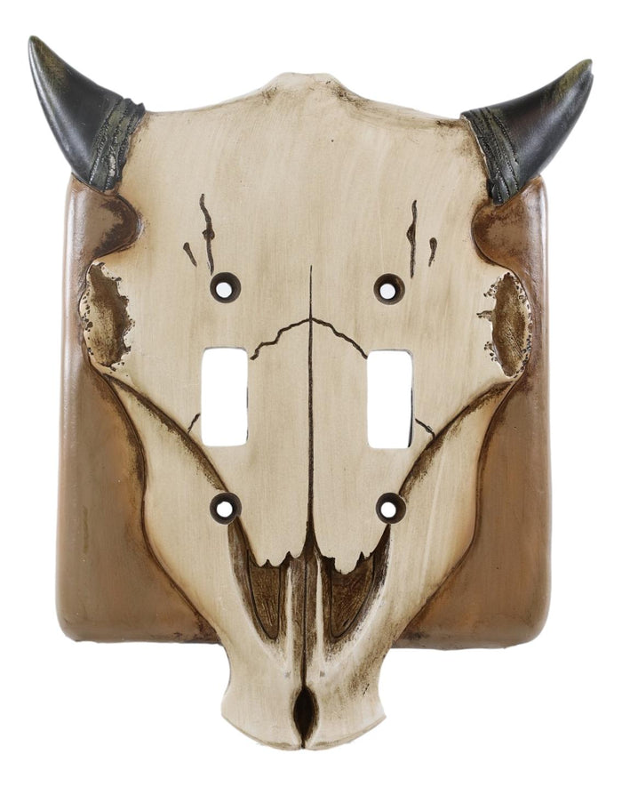 Set Of 2 Rustic Western Bull Bison Cow Skull Double Toggle Switch Wall Plates