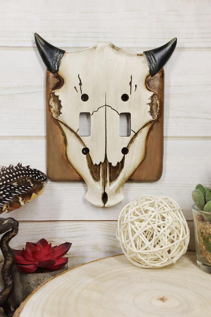 Set Of 2 Rustic Western Bull Bison Cow Skull Double Toggle Switch Wall Plates