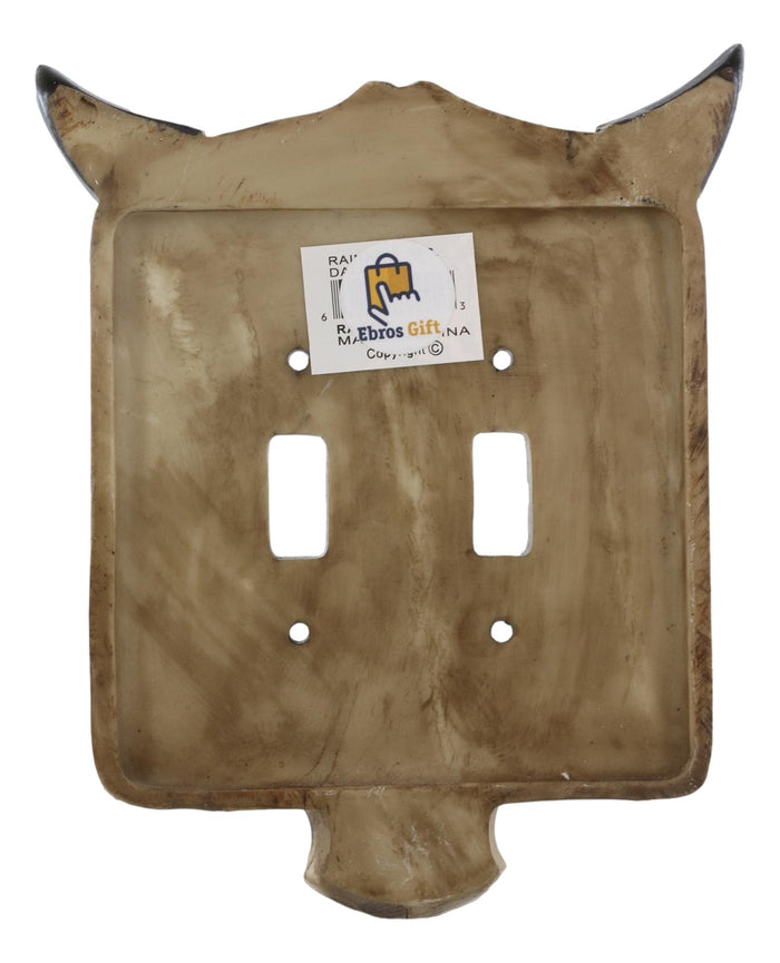 Set Of 2 Rustic Western Bull Bison Cow Skull Double Toggle Switch Wall Plates