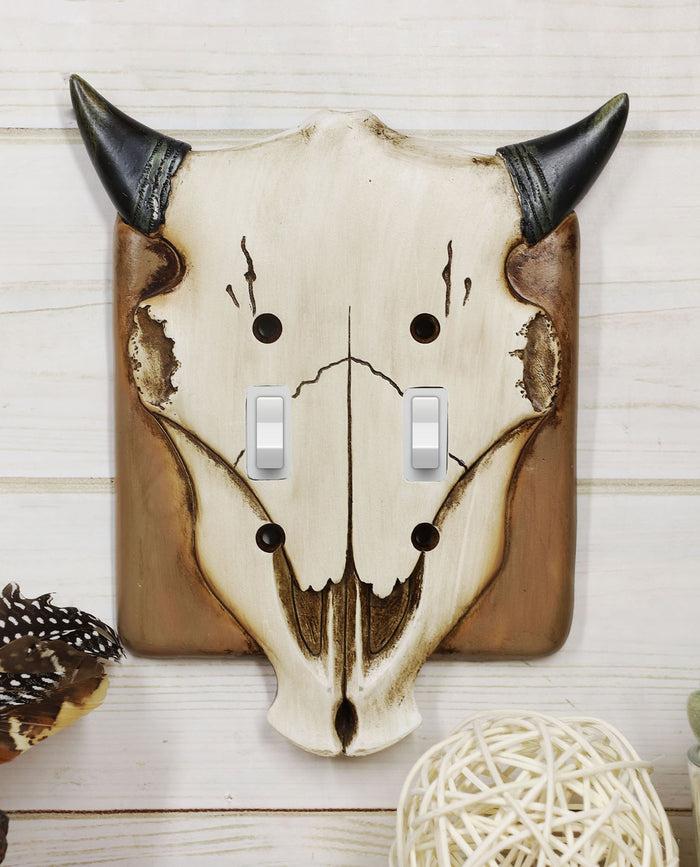 Set Of 2 Rustic Western Bull Bison Cow Skull Double Toggle Switch Wall Plates