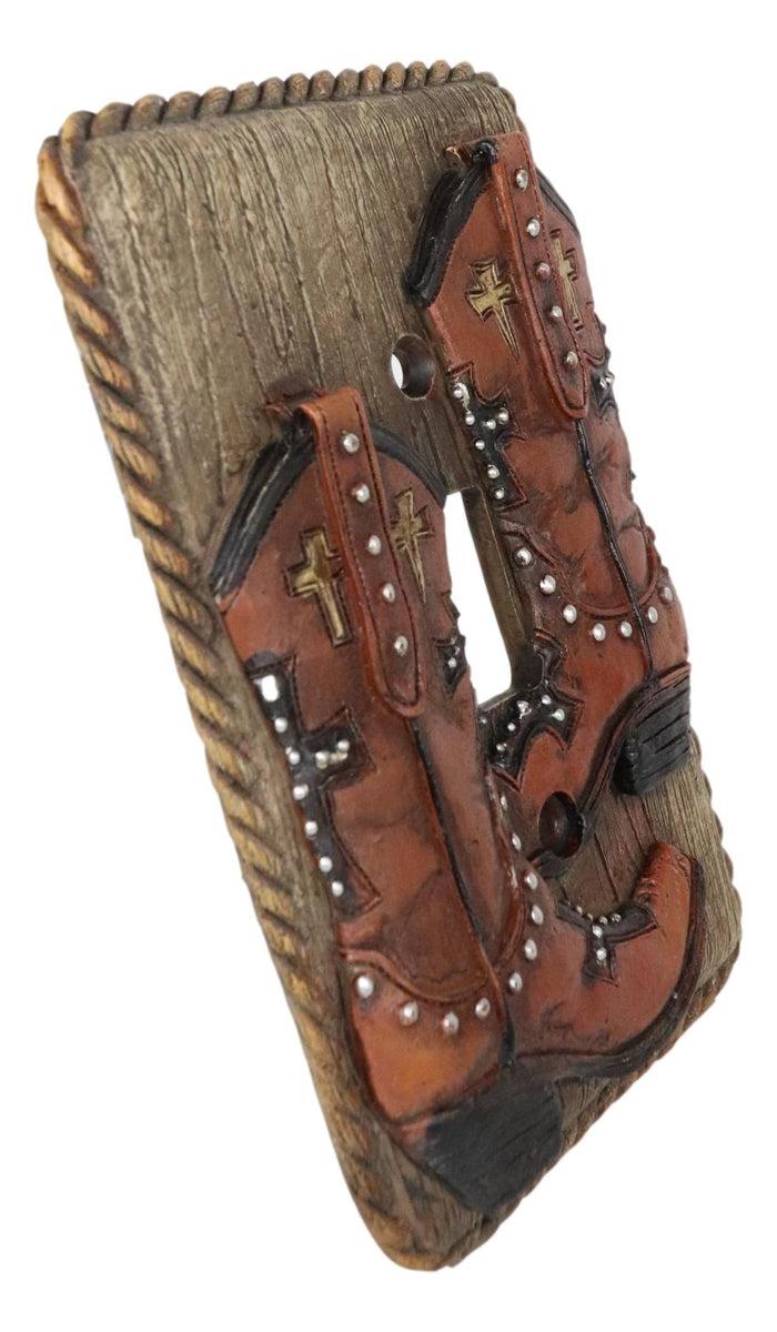 Set Of 2 Rustic Western Cowboy Boots Faux Wood Wall Single Toggle Switch Plates