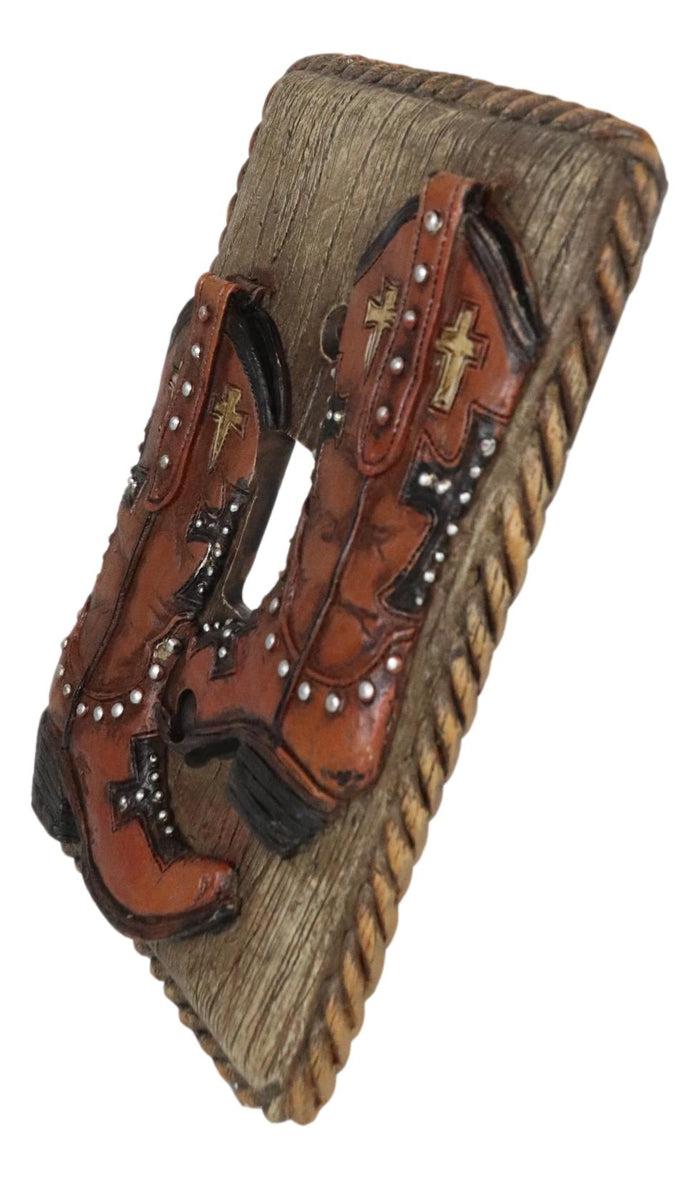 Set Of 2 Rustic Western Cowboy Boots Faux Wood Wall Single Toggle Switch Plates