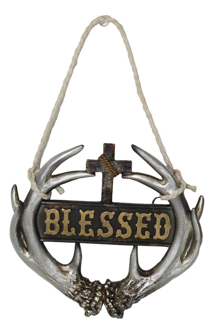 Set Of 2 Rustic Western Deer Antlers Blessed And Welcome Wall Signs Ornaments