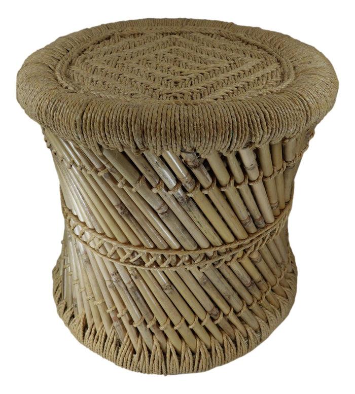 Set Of 2 Rustic Western Hand Woven Bamboo Fibers And Natural Ropes Side Tables