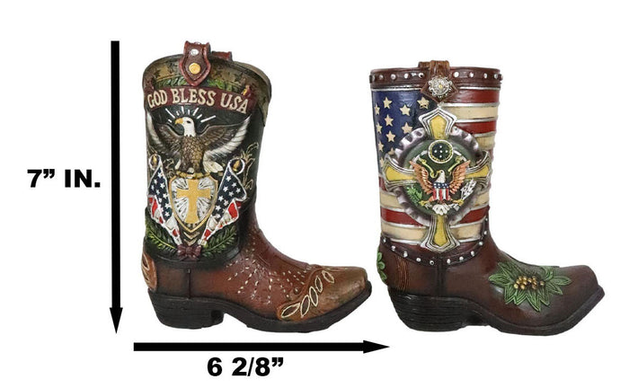 Set Of 2 Rustic Western Patriotic USA Flag Military Cowboy Boot Money Banks