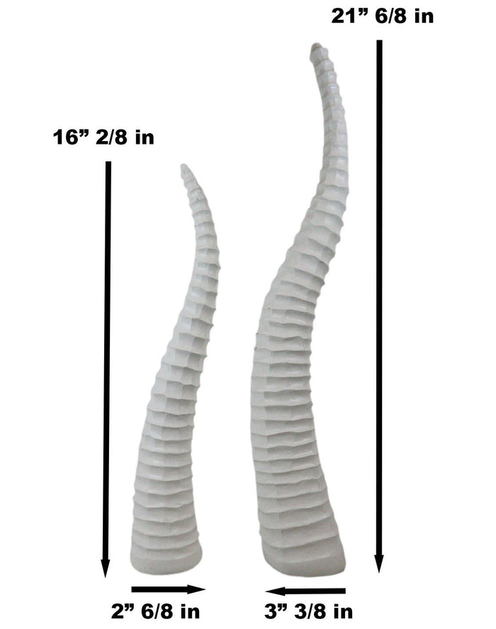 Set Of 2 Rustic White African Gazelle Antelope Horns Decorative Vegan Sculptures