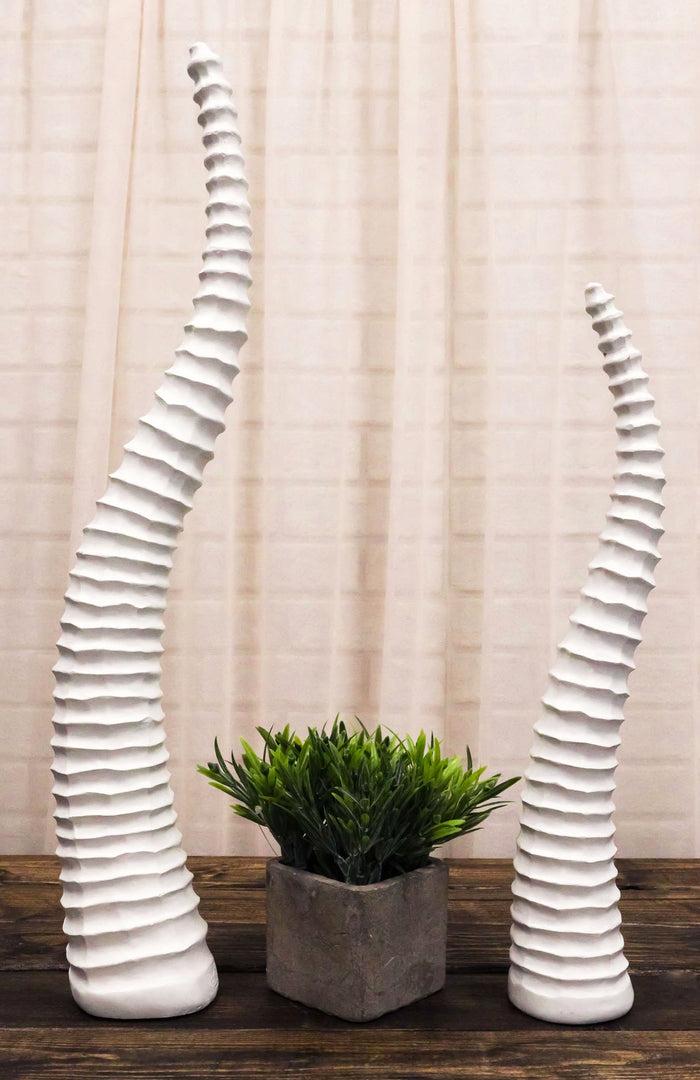 Set of 2 Rustic White African Gazelle Antelope Horns Decorative Vegan Sculptures