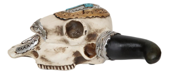 Set Of 2 Southwest Rustic Cow Skull With Cross And Aztec Patterns Trinket Boxes