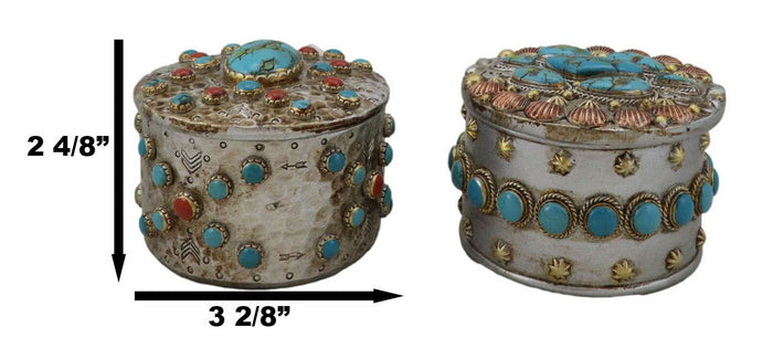 Set Of 2 Southwest Rustic Turquoise Red Rocks And Stones Vintage Trinket Boxes