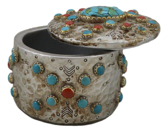 Set Of 2 Southwest Rustic Turquoise Red Rocks And Stones Vintage Trinket Boxes