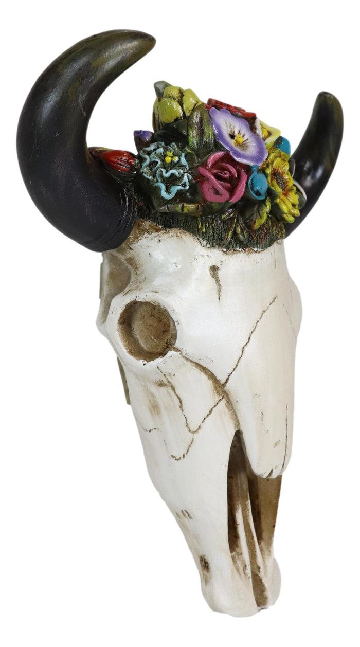 Set Of 2 Southwestern Bull Cow Steer Skulls With Colorful Succulent Wall Decors