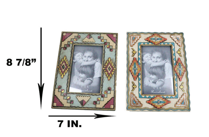 Set Of 2 Southwestern Indian Aztec Diamond Vectors Geometry 4"X6" Picture Frames