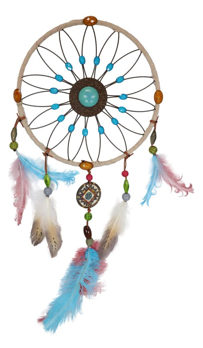 Set Of 2 Southwestern Tribal Indian Boho Chic Floral Feather Wall Dreamcatchers