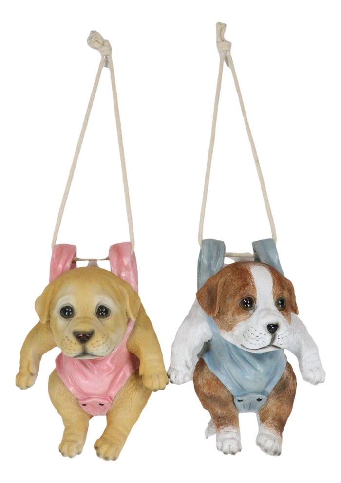 Set Of 2 Teacup Puppy Dogs On Blue And Pink Baby Onesie Swing Branch Hangers