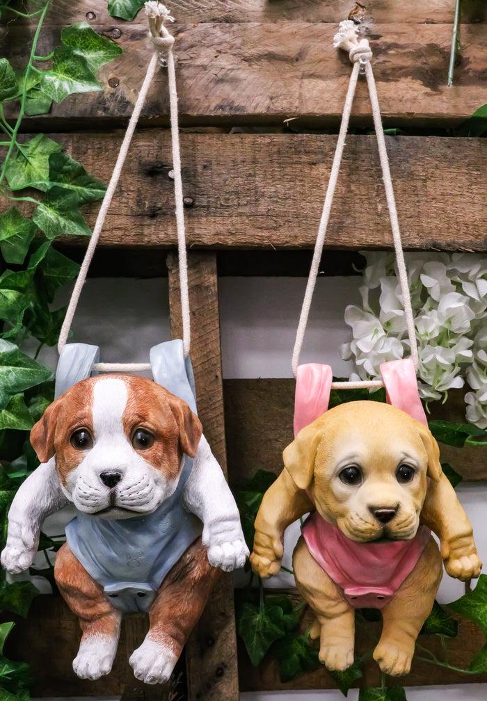 Set Of 2 Teacup Puppy Dogs On Blue And Pink Baby Onesie Swing Branch Hangers Set Of 2 Teacup Puppy Dogs On Blue And Pink Baby Onesie Swing Branch Hangers